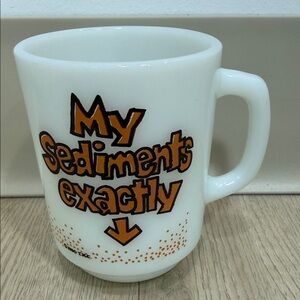 My Sediments Exactly Vintage White Milk Glass Coffee Mug with Orange Graphic